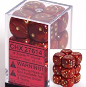 Chessex CHX 27614 Scarab: Scarlet Gold 16mm D6 Dice Block (12 Dice) Fashion