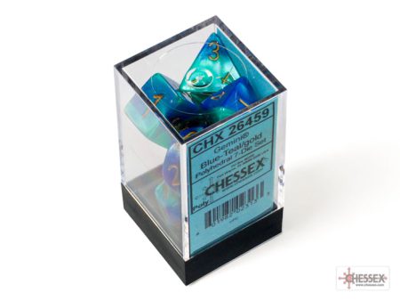 Gemini Blue-Teal gold Polyhedral 7-Dice Set For Cheap