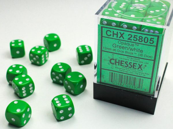 Opaque Green white 12mm d6 Dice Block (36 dice) Online now