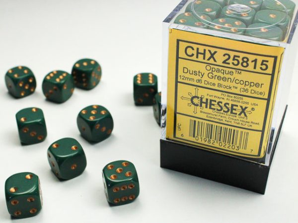 Opaque Dusty Green copper 12mm d6 Dice Block (36 dice) on Sale