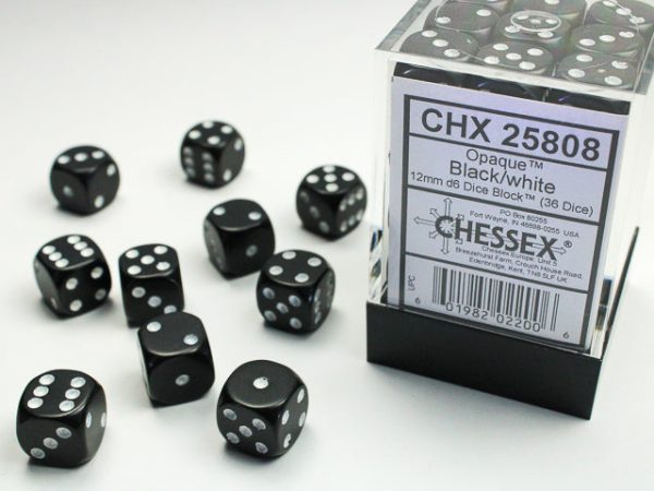 Opaque Black white 12mm d6 Dice Block (36 dice) Online Hot Sale