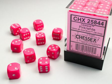 Opaque Pink white 12mm d6 Dice Block (36 dice) Online