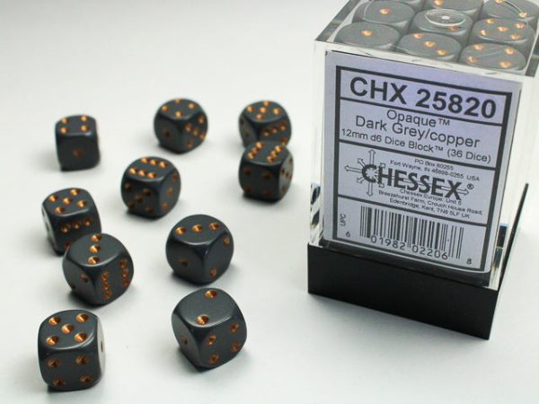 Opaque Dark Grey copper 12mm d6 Dice Block (36 dice) Fashion