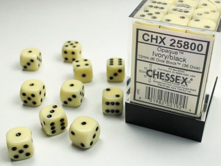 Opaque Ivory black 12mm d6 Dice Block (36 dice) For Sale