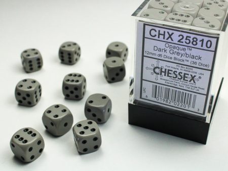 Opaque Dark Grey black 12mm d6 Dice Block (36 dice) on Sale