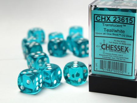 23615 Translucent 16mm d6 Teal white Dice Block™ (12 dice) Online Hot Sale