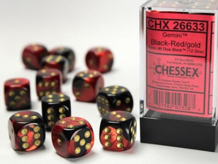 26633 Gemini® 16mm d6 Black-Red gold Dice Block™ (12 dice) Online Sale