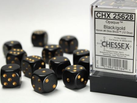 25628 Opaque 16mm d6 Black gold Dice Block™ (12 dice) Online now