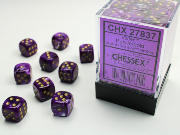 Vortex Purple gold 12mm d6 Dice Block (36 dice) Online