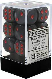 Velvet: Black Red 16mm D6 Dice Block (12 Dice) Supply